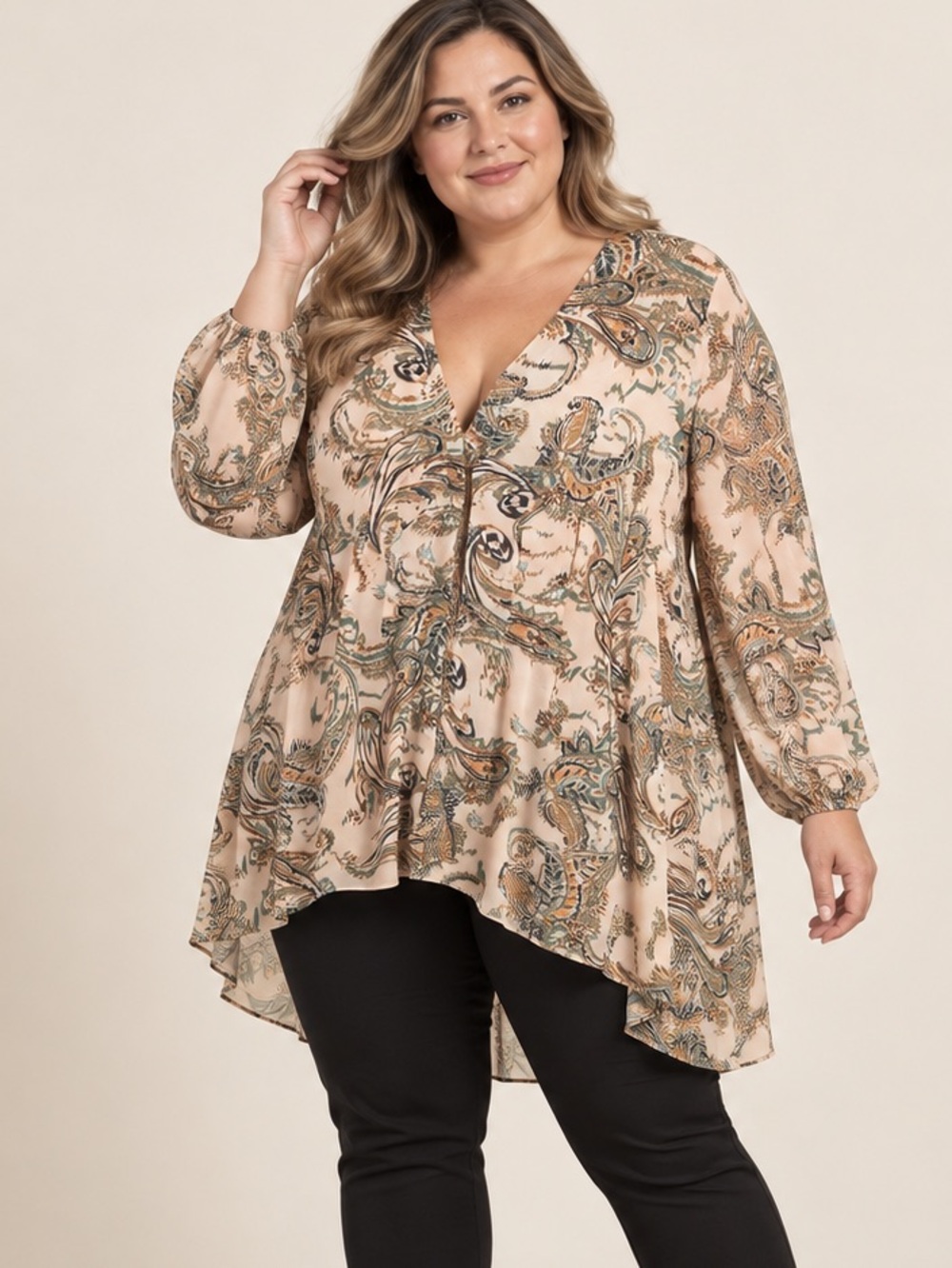 Laura Plus Paisley Chiffon High-Low Tunic Blouse Size 20 Boho